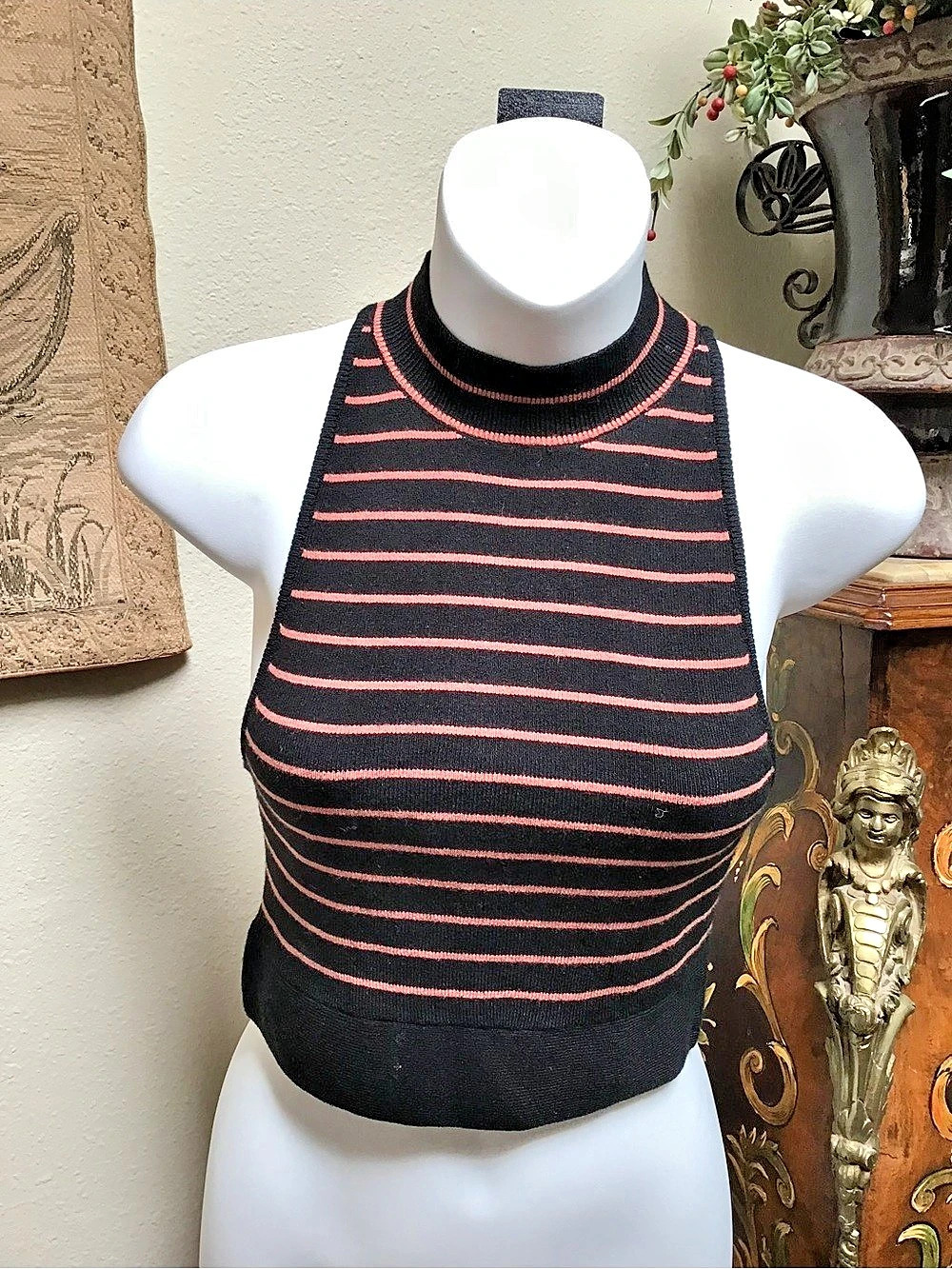 Victoria's Secret Striped Knit Tank Top in Black & Pink Size Small